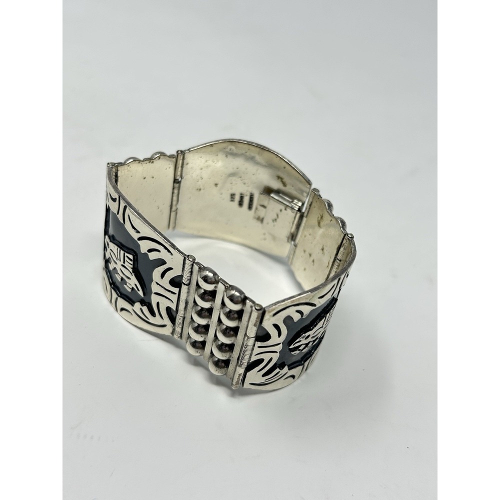 Vintage 925 Mexico Sterling Silver Porcupine Animal Panel Bracelet Heavy 2.5 oz - Picture 8 of 12